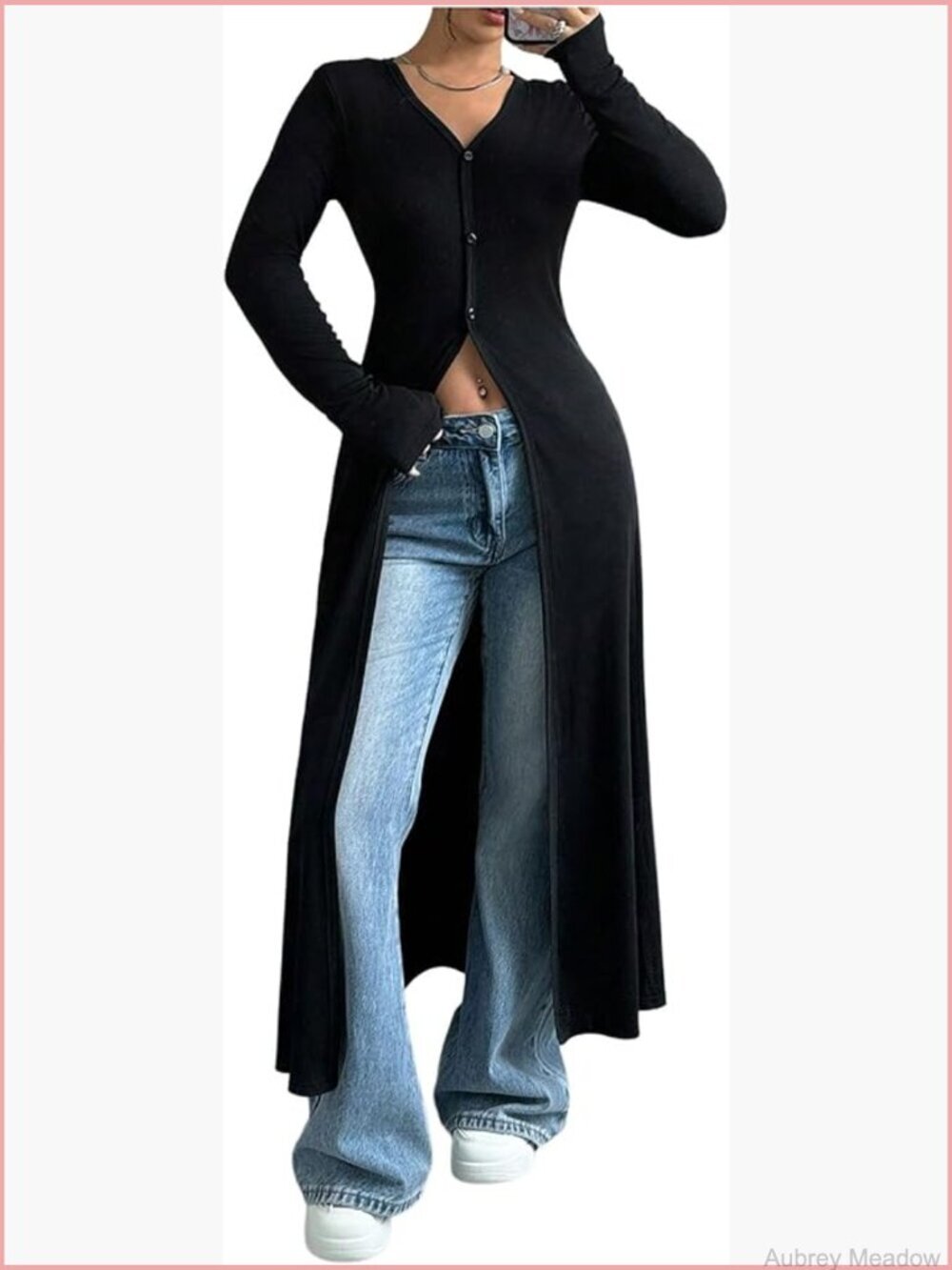 V Neck Button Down Long Cardigan Knit Sweater Going Out Top